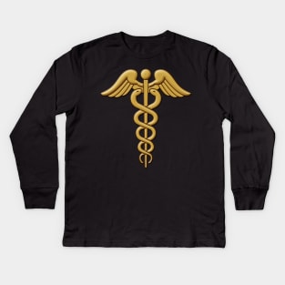 Golden Double Snake Caduceus Kids Long Sleeve T-Shirt